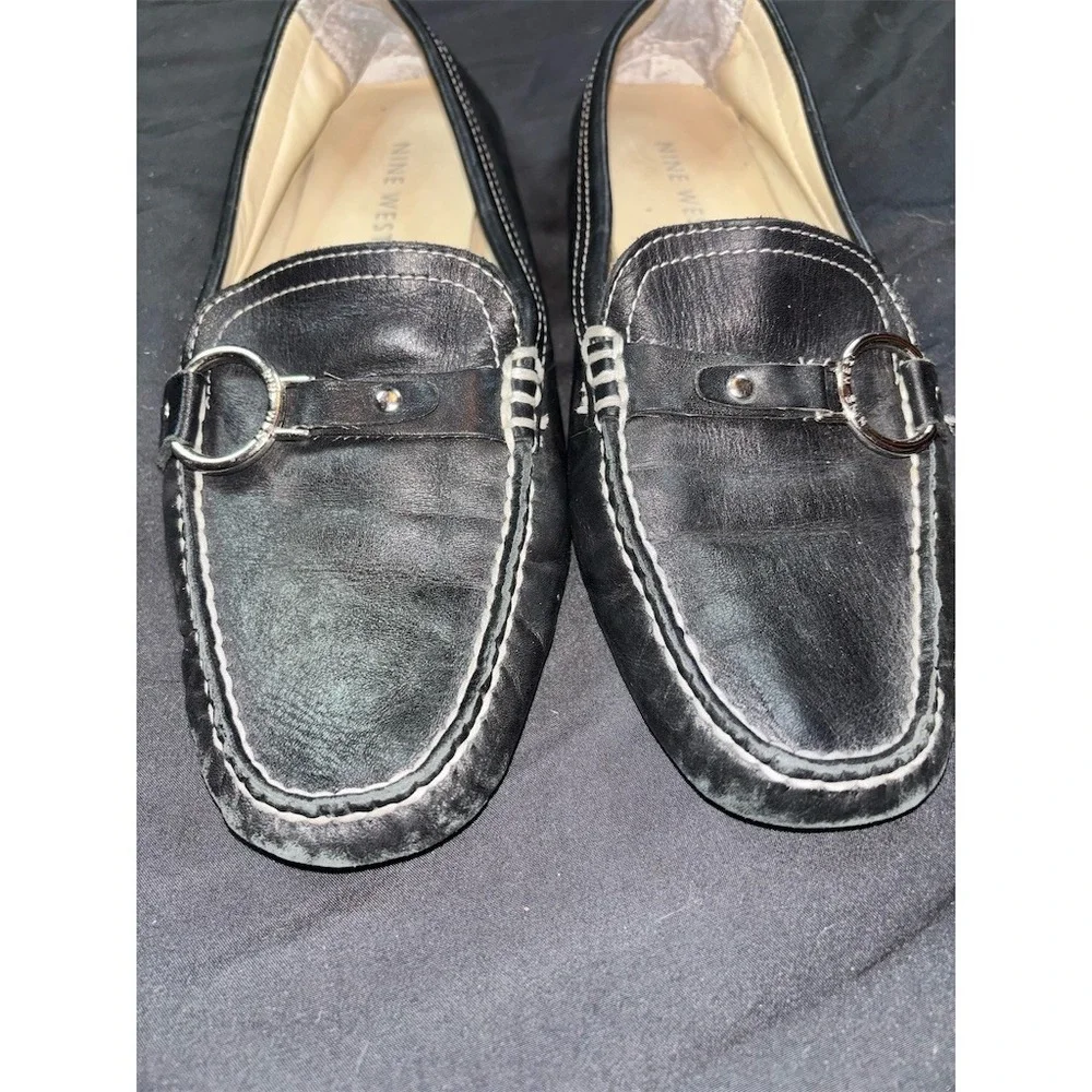 Nine West Womens Loafer Flats Black Slip-On Square Toe Buckle Detail 7 capsule